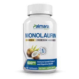 Palmara Health Premium Monolaurin 1,200mg per Serving, 1 Pack (100 Capsules)