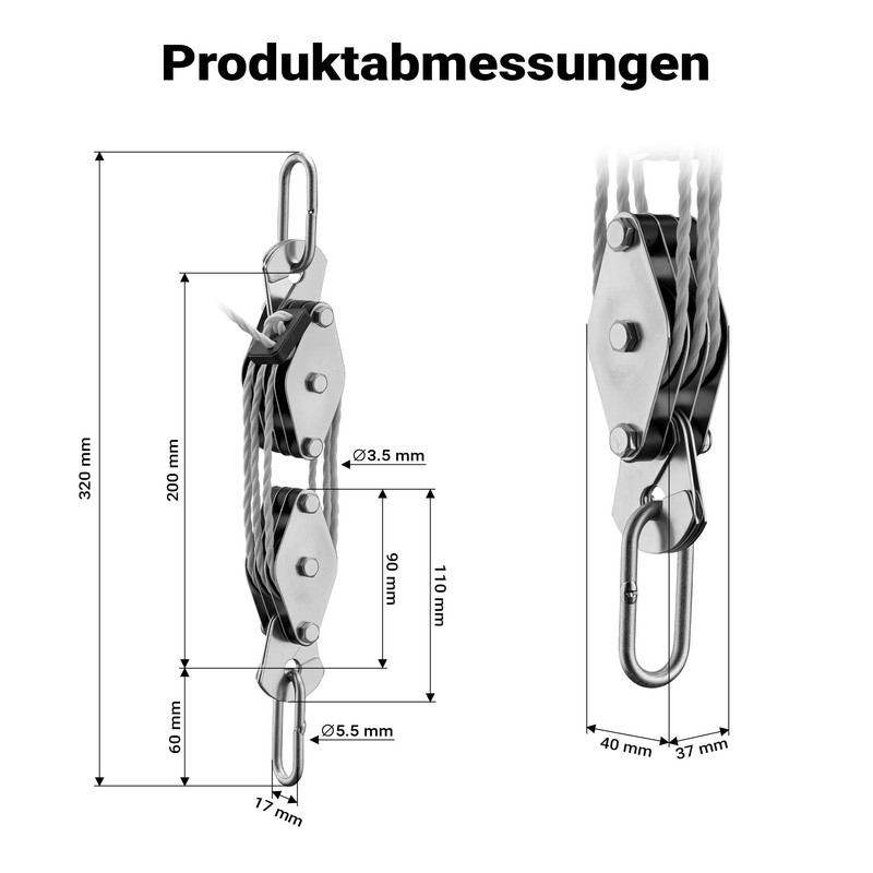 XPOtool Pulley up to 180 kg with 20 m nylon
