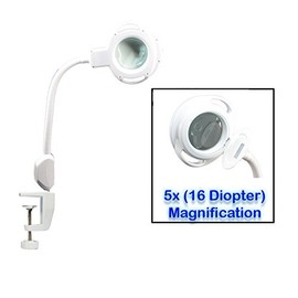 LCL Beauty Round LED 5X (16 Diopter) Magnifying Lamp with Table Clamp (White)