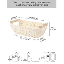 StorageWorks Round Paper Rope Woven Basket with Wooden Handles for Gifts, Small Wicker Baskets for Shelf, Beige, 2-Pack