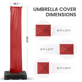 Deconk Patio Cantilever Umbrella Cover Outdoor Offset umbrellas Covers with Zipper and Rod UV Resistant Waterproof for Pool Deck Garden, Red