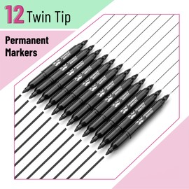Mr. Pen- Dual Tip Permanent Markers, 12 Pack, Black, Fine & Ultra Fine Tip, Fine Tip Permanent Markers, Fine Tip Marker, Permanent Markers Fine Point, Fine Point Permanent Marker Pens Fine Point