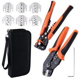 LEONTOOL 9 PCS Ratcheting Crimping Tool Kit - Quick Change Jaw AWG23-10 Ratcheting Wire Crimper with AWG24-10 Automatic Wire Stripper for Heat Shrink, Open Barrel Terminal, Ferrules, Solar Connectors