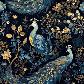 REDAMANCY Gold/Yellow/Blue Peacock Animal Plants Dark Black Peel and Stick Wallpaper Stick on Contact Paper Vintage Wall Paper Easy Peel Off for nightstand Drawer Cabinet Renter