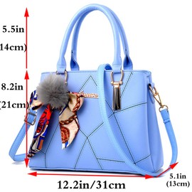Rullar Women's Elegant Faux Leather Handbag, Shoulder Bag, Shopper Bow Jewellery, Shoulder Bag, Handbag and Purses, lightblue, Elegant