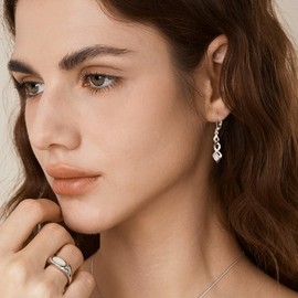 ALEXCRAFT Cubic Zirconia Earrings Silver 925 Hanging for Women Gift for Women Girlfriend Mum Girls, Sterling Silver White Gold, No Gemstone