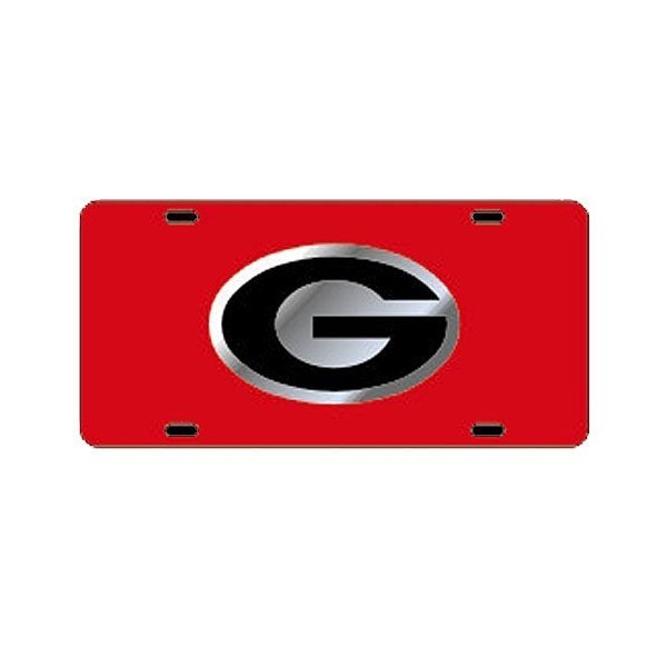 Craftique Georgia Bulldogs Red Car Tag W/Silver/Black Logo G