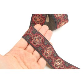 Jacquard Woven Ribbon Royal Fabric Red and Gold Metallic 10m x 35mm - Rolls Embroidered Ribbon for Sewing Decoration CNK10-V4