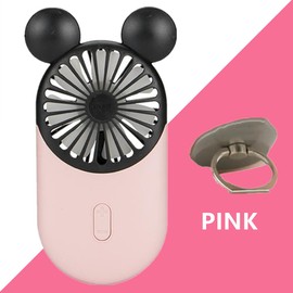 Generic Cute Mouse Personal Mini Fan, Handheld USB Rechargeable Fan with Pretty LED Light, 3 Adjustable Speeds with Portable Holder, for Indoor Or Outdoor Park School, Pink+Red