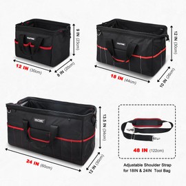 HAUTMEC 3PCS Large Tool Bag Set, Heavy-Duty Wide Mouth Tool Bags with 1680D Tear-Resistant Fabric & Metal Frame, Durable Tote Bag with Padded Shoulder Strap, Non-Slip Base, Double Zipper – HT0297