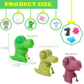3Pc Funny Dinosaur Pinch Toy Squishy Squeeze Toy with Pop Out Eyes,Animal Eye Popping Stress Toy Squeeze Toys,Novelty Fidget Toy Xmas Stocking Fillers for Kids Boys Girls Adults Birthday