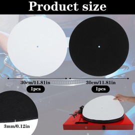 MBAIYO Record Player Mat, 2pcs Turntable Slipmat, 12Inch Felt Protective Platter Mat,Anti-Slip Static Pad for Home Vinyl Record Players(Black and White)