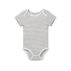 MORI Baby Short Sleeve Bodysuit Grey Stripe for Boys & Girls - Romper with Envelope Neck and Nickel Free Popper - 6-9 Months