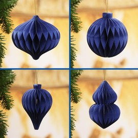SLEETLY 8pk Paper Ornaments for Christmas Trees, Hanging 3D Honeycomb Xmas Decorations Set, Sapphire Blue