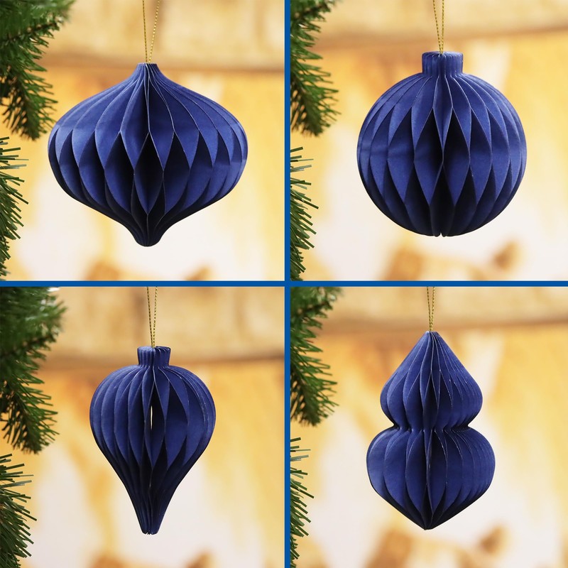 SLEETLY 8pk Paper Ornaments for Christmas Trees, Hanging 3D Honeycomb