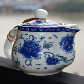 Teapot 500ml Blue White Peony Flower Porcelain Kettle Stainless Infuser (Mudan Flower 500ml)