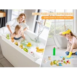 Cushore 3-Ft Bathtub Splash Guard PlayPad with Strong Suction Cups, Toy Tray Caddy Holder Storage, No-Leak, Mess-Free Bath Time for Kids, White