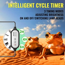 TobeBright Reptile Heat Lamp, Dual-Head Turtle Basking Lamp with Cycle Timer, 360° Rotatable Clamp, for Lizard, Chick, Bearded Dragon - No Bulb