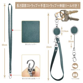 Commuter Pass Case with Reel, Women's, For Work or School, Thin, IC Card Holder, Vertical, Employee ID Card Case with Strap, Stores 5 Cards Simple Style