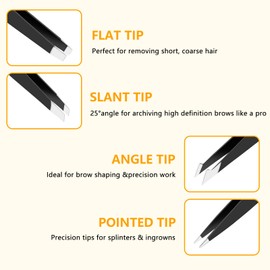 4 PCS Stainless Steel Tweezers Set – Precision Tweezers for Ingrown Hair, Facial Hair, Splinter, Blackhead and Tick Remover