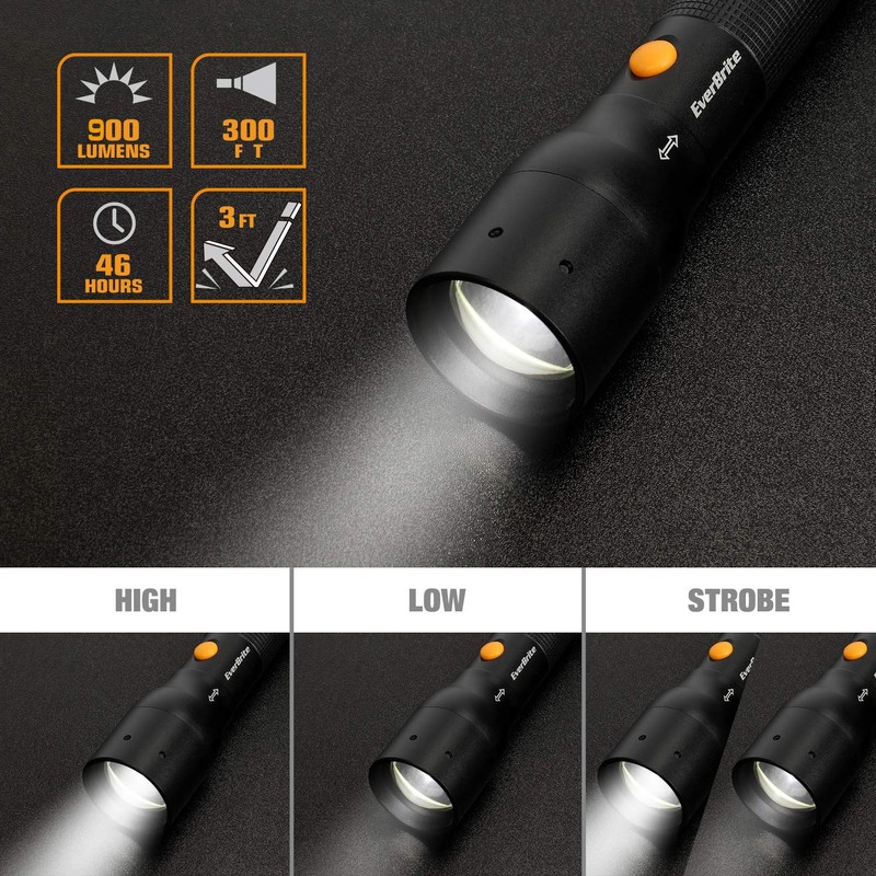 EverBrite Ultra Bright Tactical Flashlight, 900 Lumen Zoomable Adjustable Focus,
