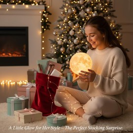 Mydethun Moon Lamp - 4.7' White Elephant Gifts for Women, 3D Printed LED Night Light with Wooden Base, Valentine Gifts for Wife, Girlfriend, Mom, Kids, Touch-Dimmable & Dual-Color, White & Yellow