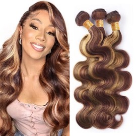 #27 Bundles Honey Blonde Human Hair Bundles #33 Body Wave Bundles 20 22 24 inch 3 Bundles Brown Human Hair Bundles Highlight Bundles Reddish Brown Bundles