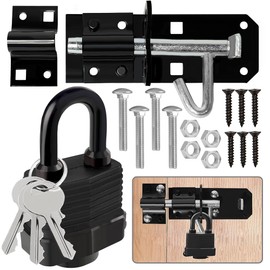Door Lock Gate Bolt＆Door Latch Hasp,Stainless Steel Sliding Gate Bolt and Heavy Duty Door Lock, Padlock Shed Lock with Screws for Wooden Gates Garden Gate