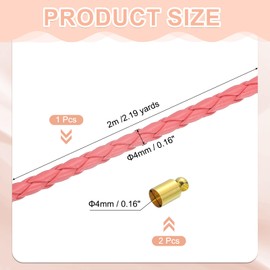 uxcell 4mm 2.19 Yards Braided Leather Cords, Round Soft Jewelry Leather Rope for Jewelry, Tie Making, Necklaces, Watermelon Red