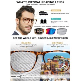 MARE AZZURO Large Bifocal Reading Glasses Men Blue Light Blocking Readers Square Reader 0 1.00 1.50 2.00 2.50 3.00 3.50 (Brown, 300)