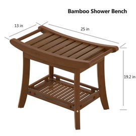 Eastglory Bamboo Shower Bench Chair Bathroom Shower Stool Seat for Inside Shower Bathtub with Storage Shelf Shower Foot Rest for Shaving Legs 39 x 13 x 19.2 Inches Chestnut Brown