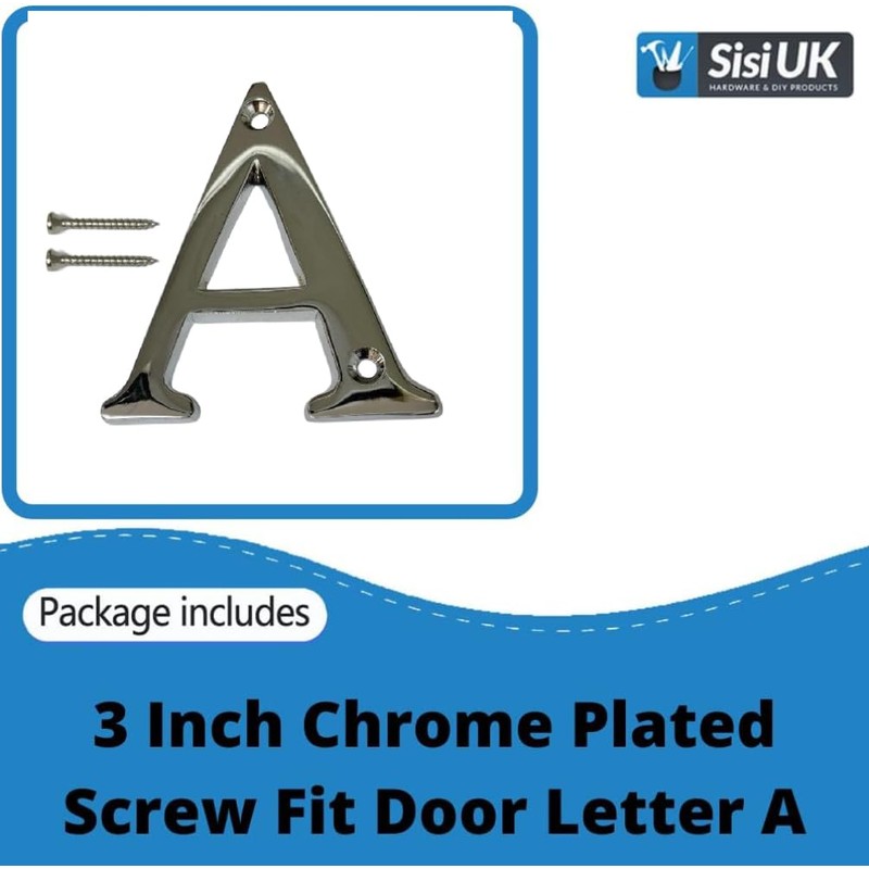 Chrome Door Numerals - Screw On 3 Inch Letter A