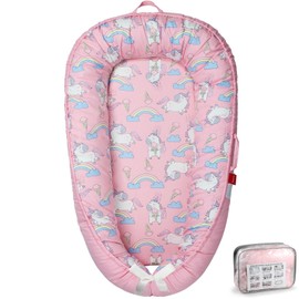 BUTOA Baby Lounger - Baby Lounger for Newborn 0-24 Months, Breathable & Soft Baby Nest, Portable and Lightweight Lounger for Home and Travel, Ideal Newborn Babies Essentials (Pink-Unicorn)