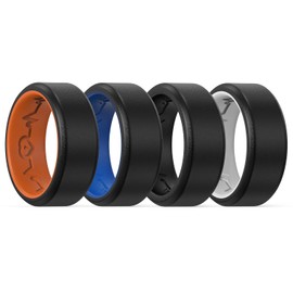 King Will 4 Pack Silicone Rings for Men, Unique Inner Heartbeat Design, 8mm Wide 2.2mm Thick, Breathable Rubber Wedding Bands, Comfort Fit Ring, Multi Colors, Size 11