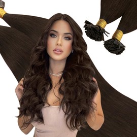 Ugeat Hair Extensions Flat Tip for Women Brown Remy Flat Tip Hair Extensions Human Hair Darkest Brown Pre Bonded Flat Tip Hot Fusion Human Hair Extensions 20inch 50G 50S