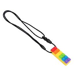 Generic Collar con Colgante para Masticar con Mordedor de Silicona con Forma de Bloque de Construcción para Autismo, TDAH, Azul (Mordedor de bloques de construcción arcoíris #15)