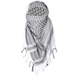 ChinFun 100% Cotton Keffiyeh Tactical Desert Scarf Military Arab Scarf Wrap Shemagh Black & White