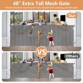 48” Tall 145” Wide Baby Gates for Large Openings Retractable Baby Gates for Doorways Extra Wide Pet Gate Indoor Gate Outdoor Dog Gate for Deck Mesh Baby Gate Retractable Gate Extra Tall Baby Gate Gray