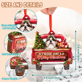 Shih Tzu Dog Christmas Ornament - Beautiful Holiday Decoration for Dog Lovers, Xmas 3-Layer Wood Dog Red Truck Ornament for Pet Owners - 2024 Christmas Home Decor