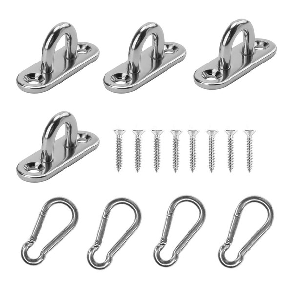 4 PCS Stainless Steel Pad Eye Plate U Hooks+ 4