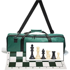 WE Games Tournament Chess Set with Deluxe Green Canvas Bag, Triple Weighted Chess Pieces with 3.75 inch King, Vinyl Roll-Up Chess Board 20 inches, Travel Chess Set for Adults