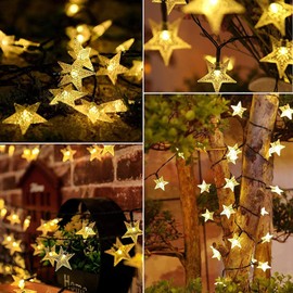 Garlocht Star Fairy Lights, 100LED Solar String Lights Outdoor Garden, 12M Solar Fairy Lights Outdoor, 8 Mode Decorative Lights for Indoor Bedroom Patio Wedding Birthday Valentine Party (Warm White)
