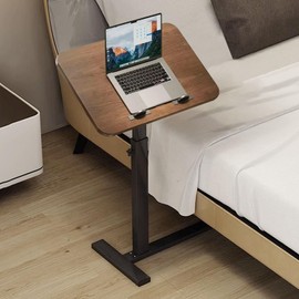 BeGyoku Overbed Table,Hospital Bed Table,Tilting Over The Bed Table with Hidden Wheels,Adjustable Bedside Table and Rolling Bed Table Tray,Hospital Table Over Bed for Home Use-Tilt Walnut