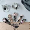 TRENTSNOOK 10 Pcs Mine Handmade Nail Tips Reusable Black Pink