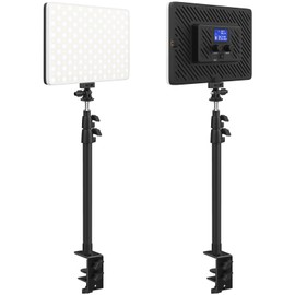 2 Packs LED Video Light with Stand, QEUOOIY 20W Bi-Color Photography Lighting Kit, Dimmable 2500-8500K Studio Conference Light, Built-in 8000mAh Battery& 45.3" C Clamp Desk Mount Light Stand for Vlog