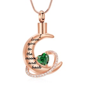 AIWENXI Moon Urn Necklaces for Ashes Heart Shape Green Crystal Cremation Memorial Jewelry Stainless Steel Keepsakes Pendant for Ashes Pendant for Women Men