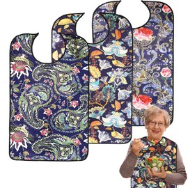 WenYa 3 Pack Adult Bibs for Women, Washable Feeding Adult Bib with Crumb Catcher Waterproof Clothing Protectors for Adult Elderly and Disabled