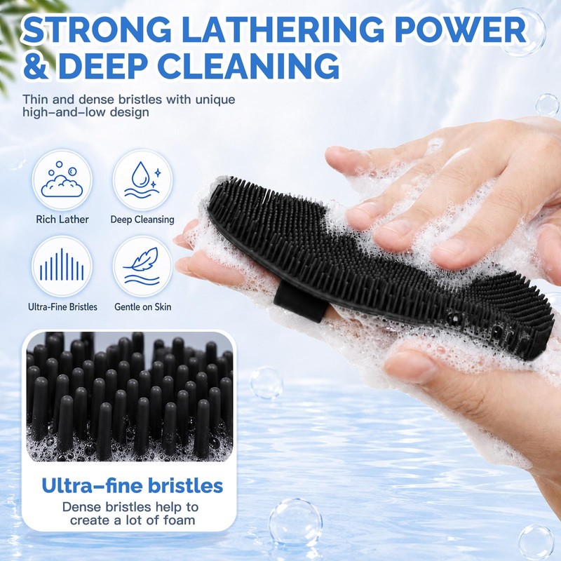 Manmihealth Silicone Back Scrubber & Soft Shower Brushes Set 2PCS