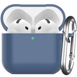 Nemteur für AirPods 4 Hülle 2024, Schützende Silikon Case für AirPods 4th 2024 Skin Front LED Sichtbar Silikon Hülle mit Karabiner, Mitternachtsblau
