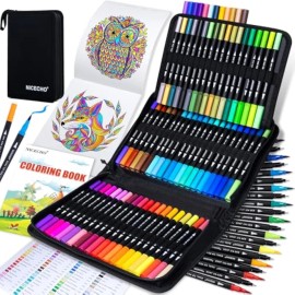 72 Colors Dual Tip Art Markers Pens For Adult Coloring Books, Brush And Fine Tip